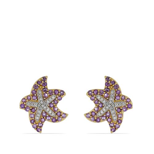 BUY NATURAL BRAZILIAN AMETHYST  GEMSTONE 
STAR FISH EARRINGS IN 925 SILVER 